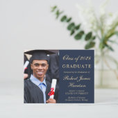 写真エレガント笛金ゴールド大学卒業 案内ポストカード (スタンド正面)
