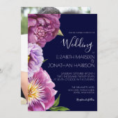 写真エレガント紫ネイビー青フローラ濃いムーディI 招待状 (正面/裏面)