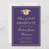 写真エレガント紫金ゴールド卒業パーティー 招待状 (正面)