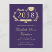 写真エレガント紫金ゴールド卒業発表 ポストカード (正面)