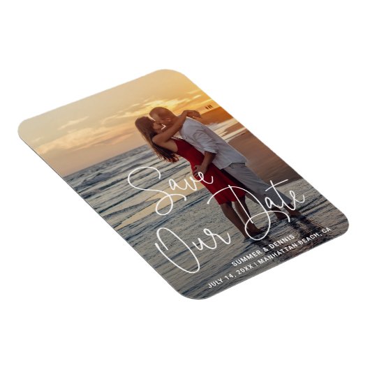 写真エレガント結モダン婚日の保存 マグネット (右側)