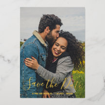 写真エレガント結モダン婚日付金ゴールドの保存