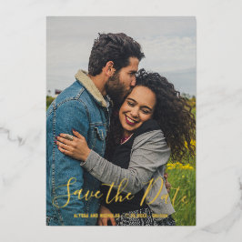 写真エレガント結モダン婚日付金ゴールドの保存 箔招待状