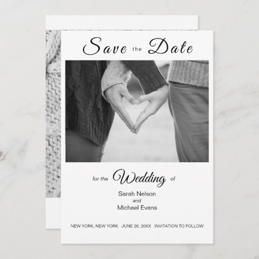 写真エレガント結伝統的婚日付の保存 招待状 (正面/裏面)