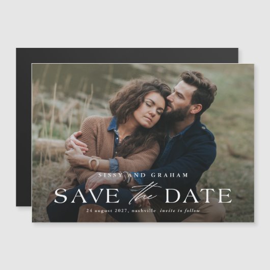 写真エレガント結婚式の日付の磁気カードを保存 (正面/裏面)