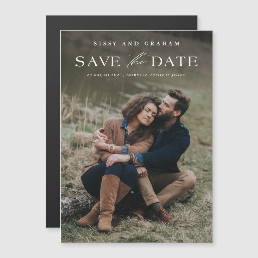 写真エレガント結婚式の日付の磁気カードを保存 (正面/裏面)