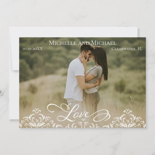 写真エレガント結婚式の日付カードの保存 セーブザデート (正面)