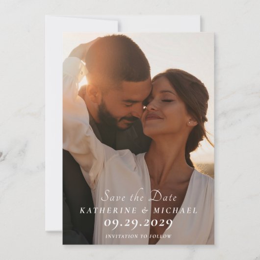 写真エレガント結婚式の日付カードの保存 招待状 (正面)