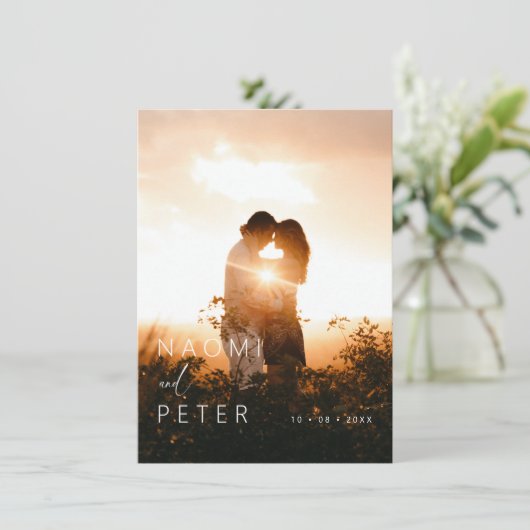 写真エレガント結婚式の日付カードの保存 招待状 (スタンド正面)