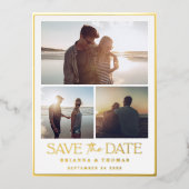 写真エレガント結婚式日付金ゴールドの保存 箔招待状ポストカード (正面)