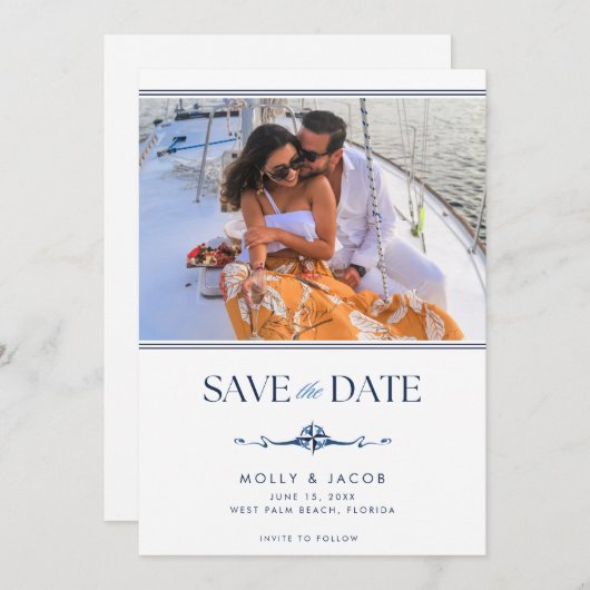 写真エレガント結航海の婚日付の保存 セーブザデート (正面/裏面)