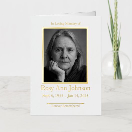 写真エレガント葬儀プログラム 箔グリーティングカード (正面)