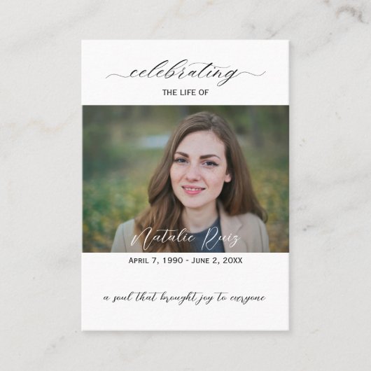 写真エレガント葬儀祈りの言葉カード 名刺 (正面)