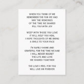 写真エレガント葬儀祈りの言葉カード 名刺 (裏面)