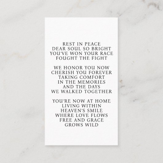 写真エレガント葬儀祈りの言葉カード 名刺 (裏面)