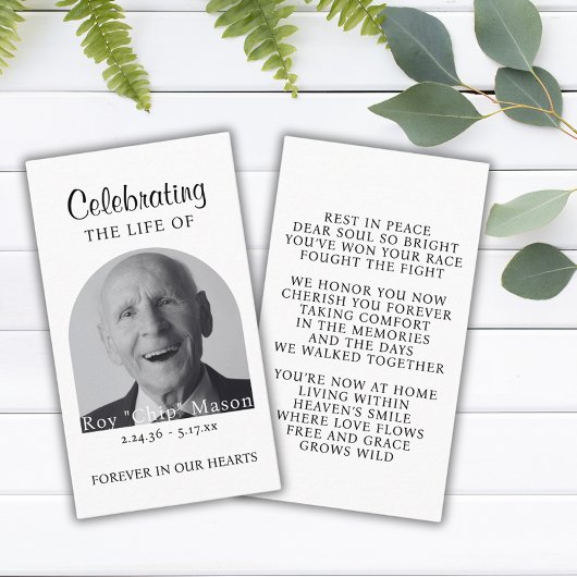 写真エレガント葬儀祈りの言葉カード 名刺