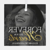 写真エレガント記念クリスマス ガラスオーナメント (裏面)