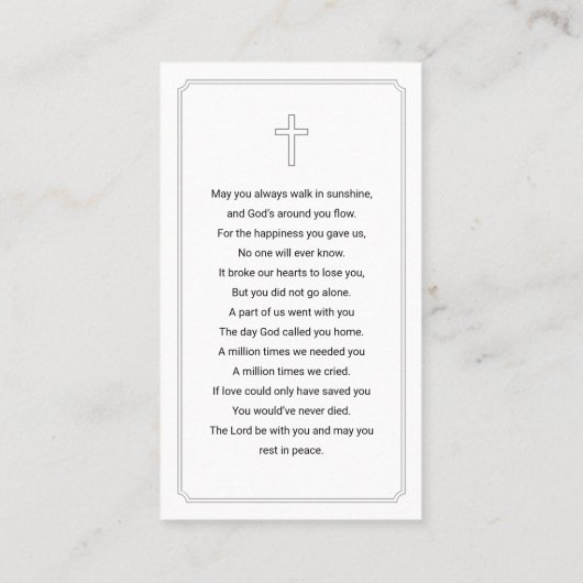 写真エレガント記念悔やみや弔慰祈りの言葉カード 名刺 (裏面)