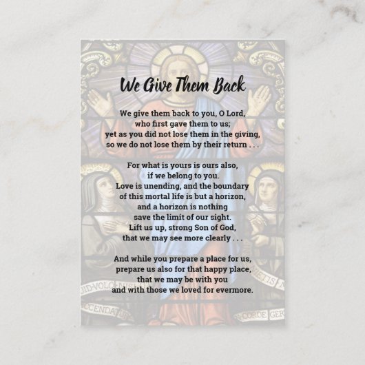 写真エレガント記念祈りの言葉 名刺 (裏面)