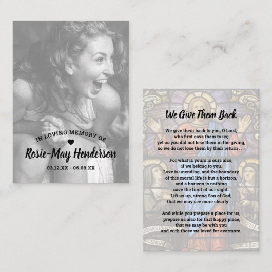 写真エレガント記念祈りの言葉 名刺 (正面/裏面)