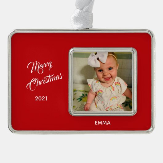 写真エレガント赤の背景フレームオーナメント シルバープレートフレームオーナメント (正面)