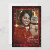 写真エレガント赤金ゴールドメリークリスマス シーズンカード (正面)
