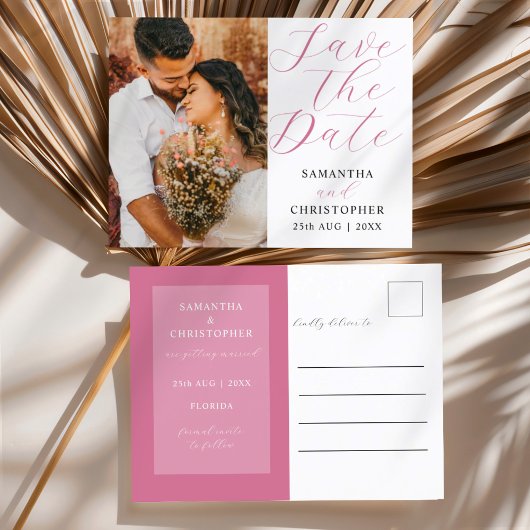 写真エレガント赤面ピンク日付を保存結婚する 案内ポストカード