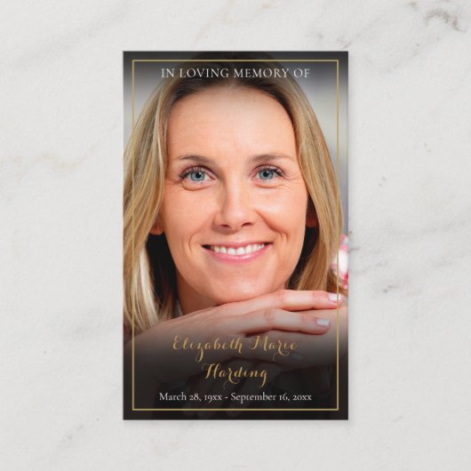 写真エレガント追悼記念祈りの言葉カード 名刺 (正面)