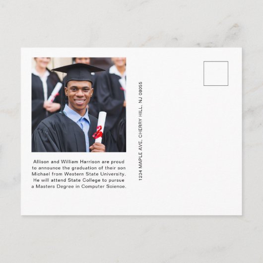写真エレガント金ゴールドグラッドキャップカレッジ卒業 案内ポストカード (裏面)