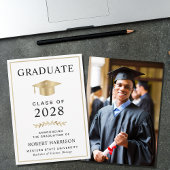 写真エレガント金ゴールドグラッドキャップカレッジ卒業 案内状