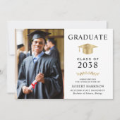 写真エレガント金ゴールドグラッドキャップカレッジ卒業 案内状 (正面)