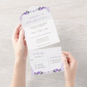 写真エレガント金ゴールドジオメトリ紫結婚牡丹 オールインワン招待状 (貼ってはがせる)