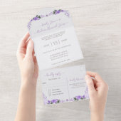 写真エレガント金ゴールドジオメトリ紫結婚牡丹 オールインワン招待状 (貼ってはがせる)