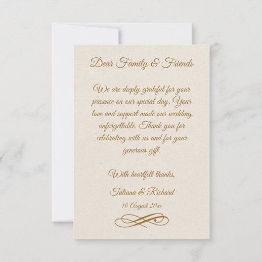 写真エレガント金ゴールドスクリプ結婚トのサンキューカード サンキューカード (裏面)