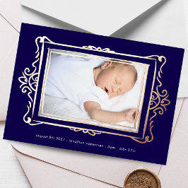 写真エレガント金ゴールドフォイルのフレームベビー 箔招待状