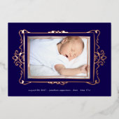 写真エレガント金ゴールドフォイルのフレームベビー 箔招待状 (正面)