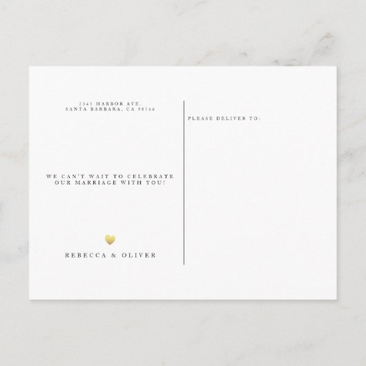 写真エレガント金ゴールドフレ結婚ーム 案内ポストカード (裏面)