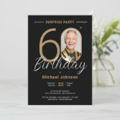 写真エレガント金ゴールドブラックサプライズ60誕生日 招待状 (スタンド正面)