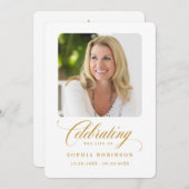 写真エレガント金ゴールド台本葬儀記念カード 案内状 (正面/裏面)