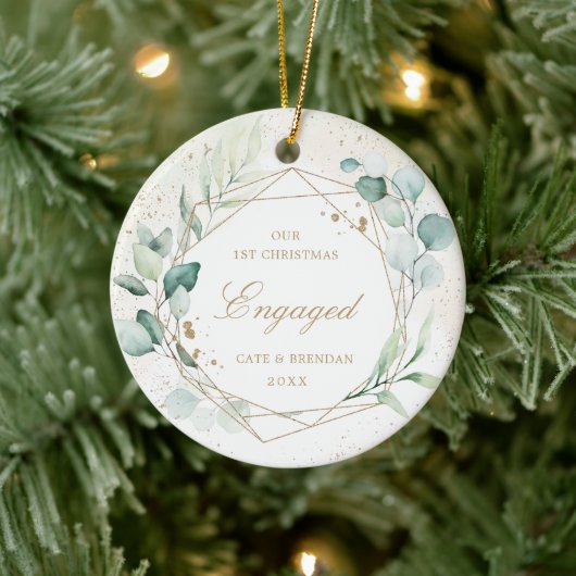 写真エレガント金ゴールド幾何学的ユーカリ婚約した セラミックオーナメント (ツリー)