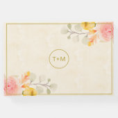 写真エレガント金ゴールド水色フローラ結婚の ゲストブック (裏面)