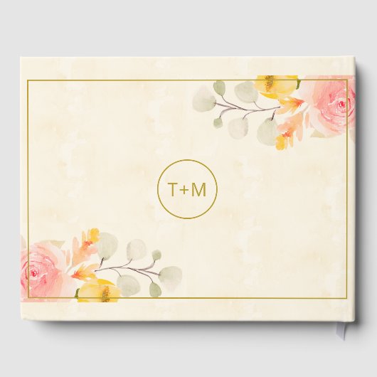 写真エレガント金ゴールド水色フローラ結婚の ゲストブック (裏面)