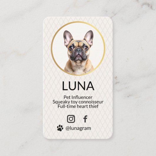 写真エレガント金ゴールド犬ペットソーシャルメディアQRコード 名刺 (正面)