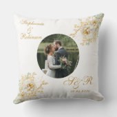 写真エレガント金ゴールド白フローラモノグラム結婚ズ クッション (裏面)