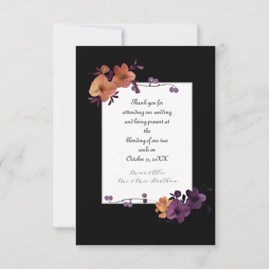 写真エレガント黒と秋のフローラ結婚 サンキューカード (裏面)