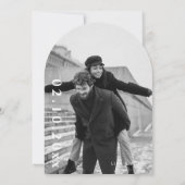 写真エレガント黒の結婚式の日付を保存カーブ 招待状 (裏面)