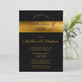 写真エレガント黒 |生命の金ゴールドお祝い 招待状 (スタンド正面)