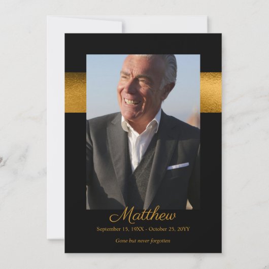 写真エレガント黒 |生命の金ゴールドお祝い 招待状 (裏面)