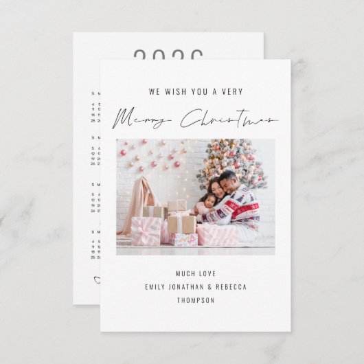 写真エレガント2026カレンダーMerry Christmasカード ノートカード (正面/裏面)