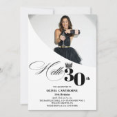 写真エレガント30モダンth Birthday White Black 招待状 (正面)